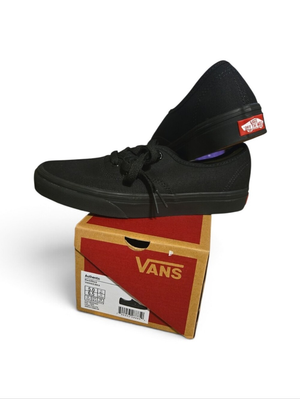 New In Box Vans Authentic Black Canvas Low-Top Men's Sneakers